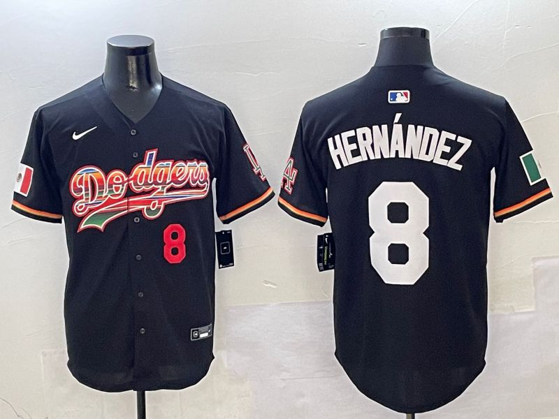 Men Los Angeles Dodgers 8 Hernandez Black rainbow Nike 2025 MLB Jersey style 2